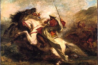 01 Painting by Orientalist Artists, The Art of War, Eugène Delacroix’s Collision of the Moorish…