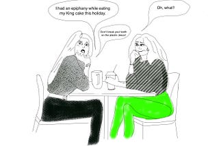 cartoon with two gals talking about the epiphany