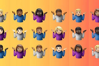 Cover image, emojis of people of various ethnicities shrugging