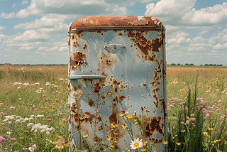 Rusty old fridge outdoors