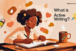 Illustrated cover of a woman writing in a notebook with floating heart symbols and a coffee mug on the table, visually representing emotional and attentive writing. Generated with Canva AI.
