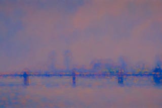 A bridge under a purple sky—a painting similar to Monet’s Charing Cross Bridge series in this case under a twilight effect.