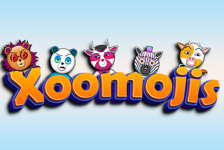 The Xoomojis logo with 5 preliminary character designs including a Lux the Lion, Bao the Bear, Alex the Addax, Zo the Zebra, and a Codi the Cow.