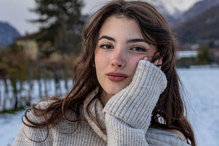 Portrait of a Young Woman in Winter Landscape