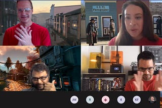 Custom thematic backgrounds can make a remote team look unified in a Teams Meeting kicking off the event.