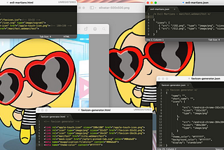 Two Powerpuff Girls avatars of the author, overlapped by little code snippets