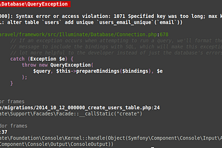 Laravel 8 Migration Error, 1071 Specified key was too long.