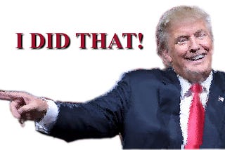 The 47th president points and says, “I Did That!”