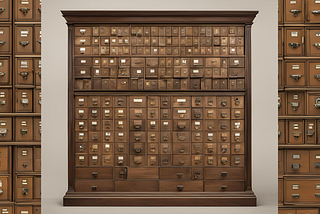 Triptic photo of card catalogs.