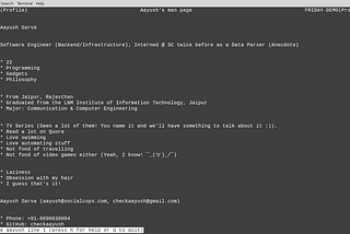 Personal Profile In UNIX-style `man` Page