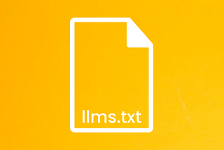 A white outline of a document icon with “llms.txt” text inside it, displayed on a bright yellow/orange background.