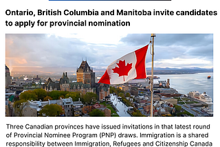 Ontario, British Columbia and Manitoba invite candidates to apply for provincial nomination