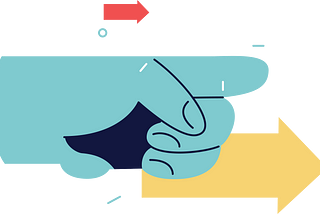 vector illustration of hand and colorful arrows pointing to the right