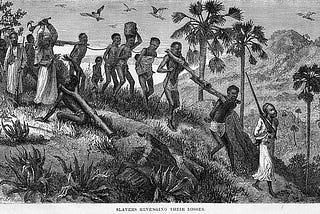 An Arab slaver murdering an African captive unable to keep up with the rest