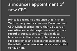 Joining Prince International as CEO
