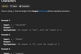 Interview Questions : MAANG (FAANG) : Longest Substring Without Repeating Characters