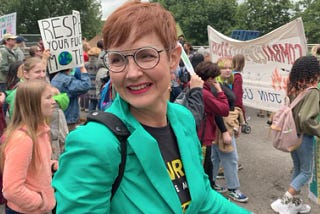 Sarah Iannarone smiling at a protest