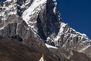 The east face of Taboche Peak, above a buddhist stupa, Nepal