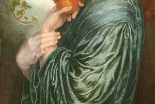 A Portrait of a red-headed woman in a silky green robe.