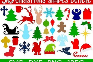 Christmas SVG Bundle, 30 Christmas Shapes, Digital Download, Cut Files, Sublimation, Christmas Clipart, 30 individual svg/dxf/png/jpeg files