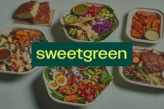 Salads on the background, Sweetgreen’s logo in front.