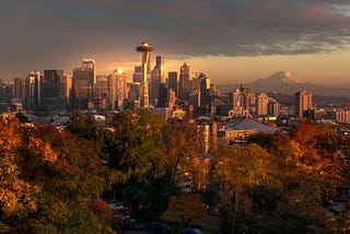 The Autumn Seattle Skyline at Sunset