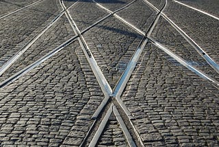Criss-crossing street car rails