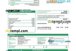 Italy Edison utility bill template in Word and PDF format, good for address prove