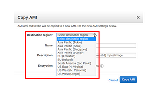 How to change the instance from one region to another region?