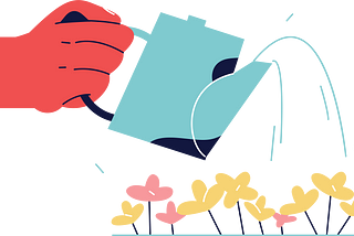 vector illustration of hand using watering can to water flowers