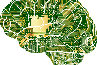 An outline of a human brain patterned to look like the motherboard of a computer.