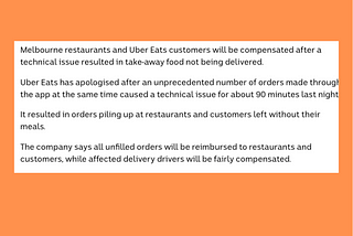 Melbourne: Locked Down and Gripped by Panic over Uber Eats Glitch.