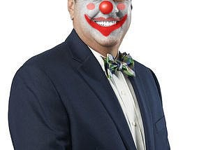 Judge Michael Barket as a clown