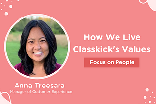 On the left: A picture of the author, Anna Treesara — Manager of Customer Experience. Coral background with the title of the blog on the right.