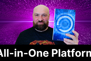 “All-In-One-Platform” cover with Accessible.org founder Kris Rivenveburgh holding up his book.