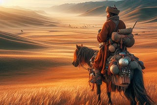 Turkic nomad adventurer on steppe field