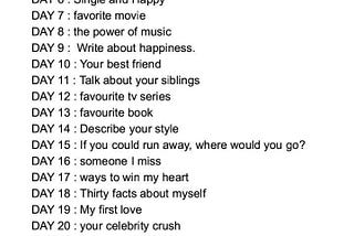 30 days writing challenge, but I change it into weekly challenge.