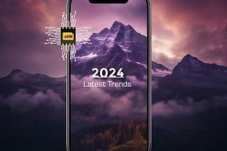 An iPhone displaying the phrase “2024 latest trends” with the eSIM logo next to the phone.