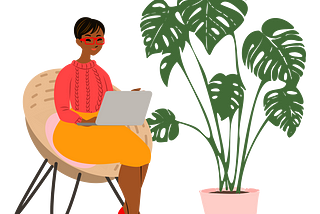Illustration of woman sitting with her laptop.
