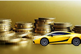 Gold coins and toy Lamborghini