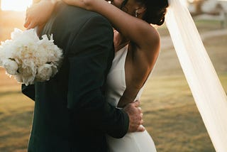 Interracial couple on their wedding day