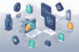 Illustration of a secure Node.js API infrastructure, featuring a server surrounded by shields and locks, with visual elements like code snippets, a secure connection symbol, and the Node.js logo, using blue and green colors to convey security and reliability.