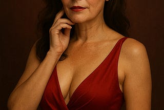 Veronica in a red dress