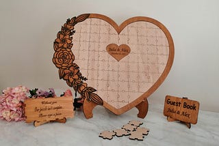 Alternative Wedding Guest Book Heart Puzzle, Boho Wedding Decor, Jigsaw Guestbook Signature…