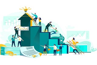 animated picture of characters climbing the steps to achieve their ideal goal