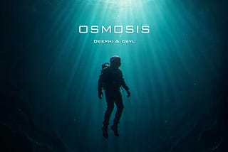 Official cover art for the EP ‘OSMOSIS’. A lone diver is suspended in the deep, navy blue water of the ocean.