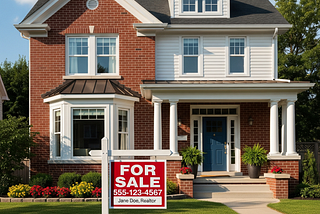 A house with a for sale sign in front.