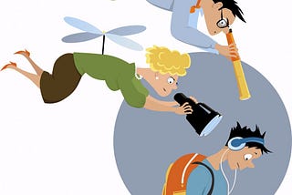 Helicopter parenting : Parents hovering over children like a helicopter.