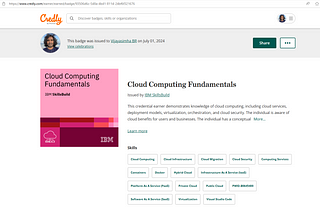 Obtained Cloud Computing (Credly) Certificate via IBM Skills Build