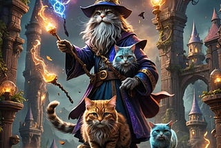 cat wizard with pet cats, NightCafe AI